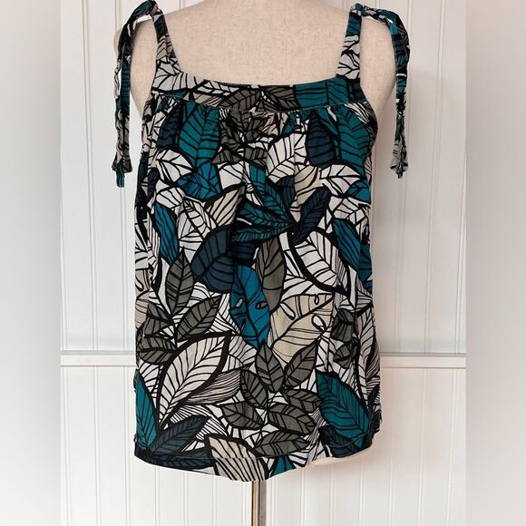 Tropical Leaf Multicolored Tie Tank Top - Picture 1 of 4